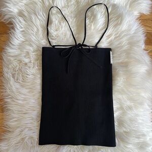 rare peter do black spaghetti strap lace tie up ribbed tank top large